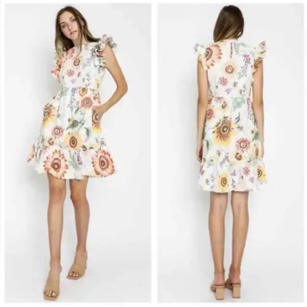 Bajanan size S adorable sun dress NWOT MSRP $380 sunflowers bees adorable